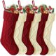 thumbnail image 2 of Medias navideñas grandes de doble cara, tejidas con cables, color burdeos, rojo y crema, para vacaciones familiares, Navidad, 2 of 4