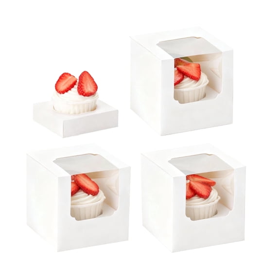 YunKo 3.5 in x 3.5 in x 3.5 in White Cupcake Box, Pre-Assembled Individual Containers With Inserts (25 Count)