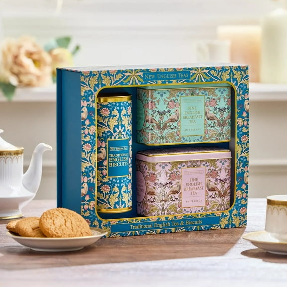 Song Thrush Traditional Tea & Biscuits Gift Set with 80 English Breakfast Teabags & Cornish Biscuits