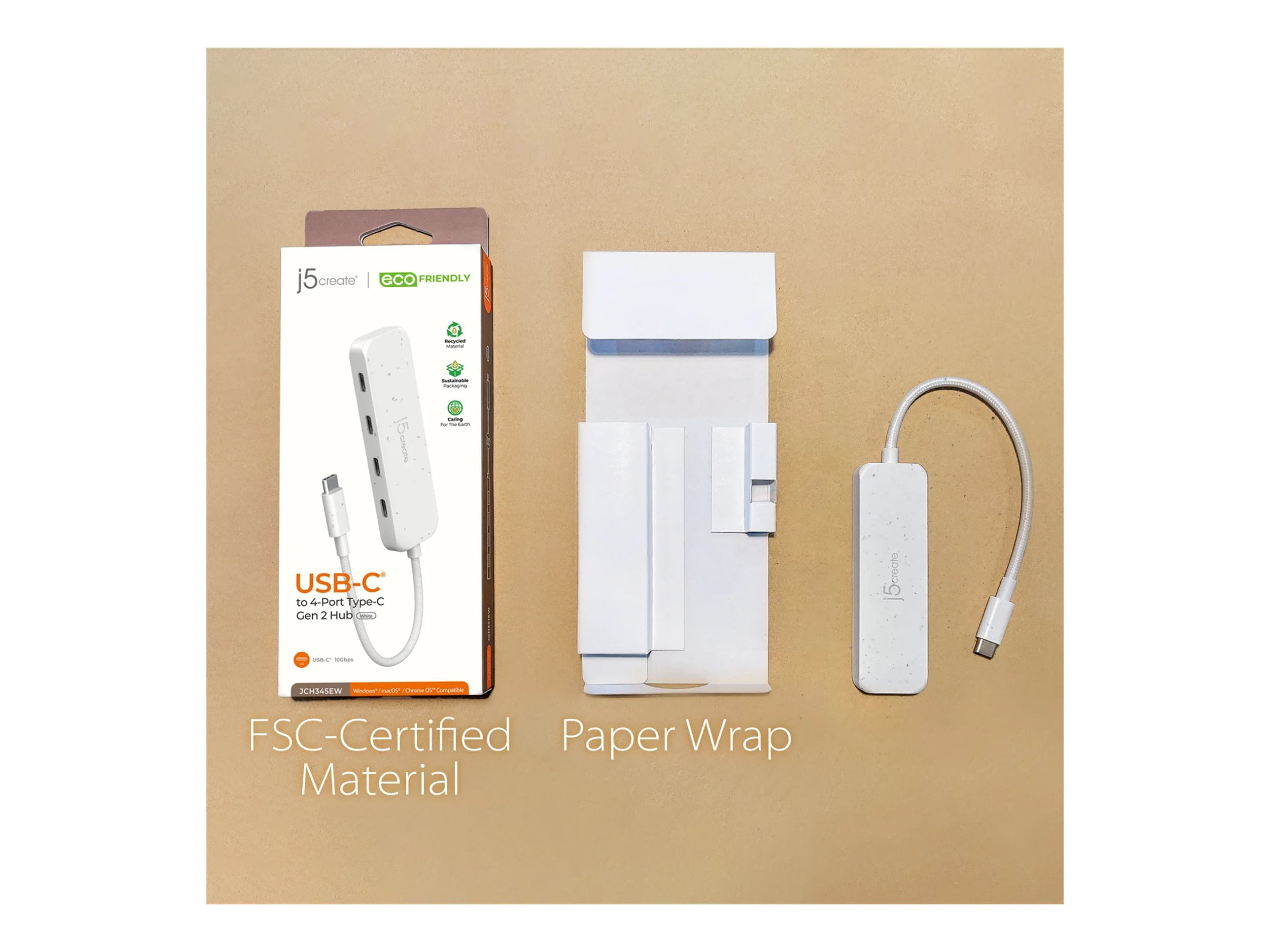 j5create Eco-Friendly 4-Port USB Type-C Hub Pure White (JCH345EW)
