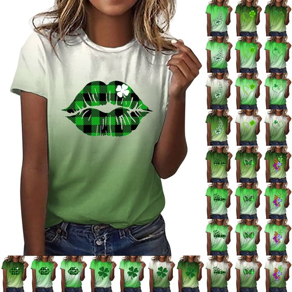 Baqcunre T Shirts for Women,Cute Shirt Shirt Top Short Sleeve Casual Print T Shirt,St. Patrick's Day Shirts for Women Womens Tops,Graphic Tees for Women S-XXL