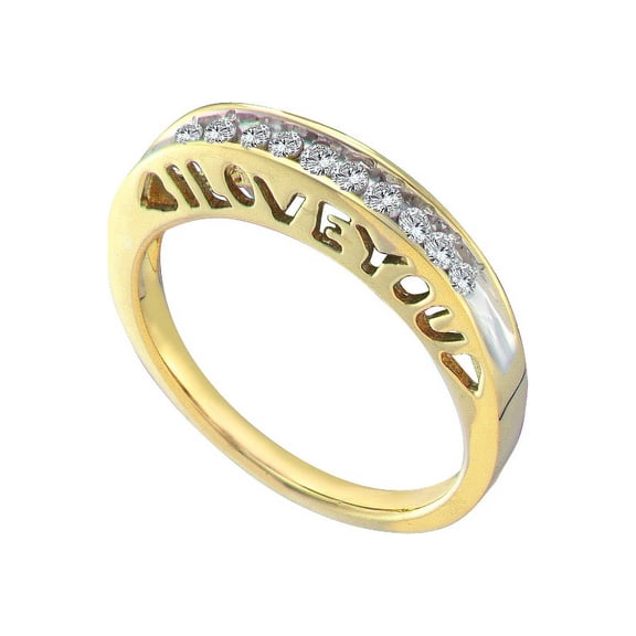 10kt Yellow Gold Womens Round Diamond I Love You Band 1/5 Cttw