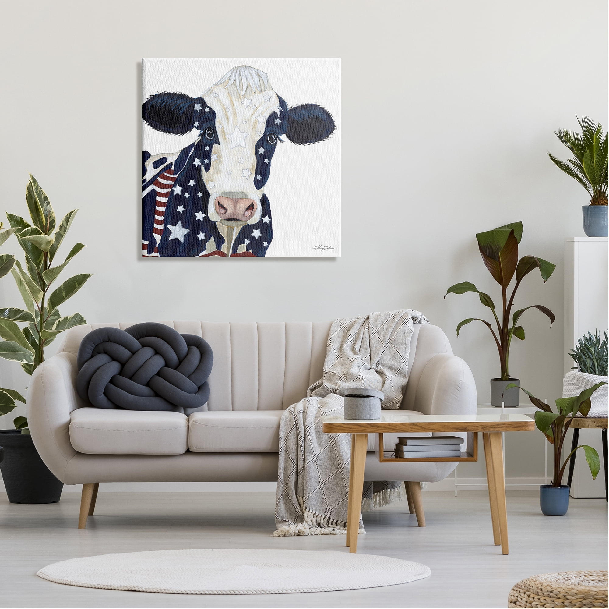 Stupell Country Americana Cow Flag Pattern Animals & Insects Painting Gallery Wrapped Canvas Print Wall Art