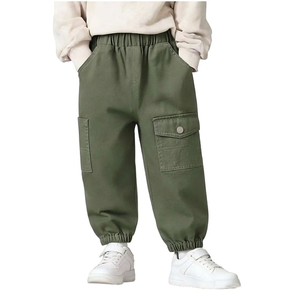 Ugoldhm Toddler Boys Cargo Jogger Pants - Multi-Pocket Button Detail Casual Elastic Waist
