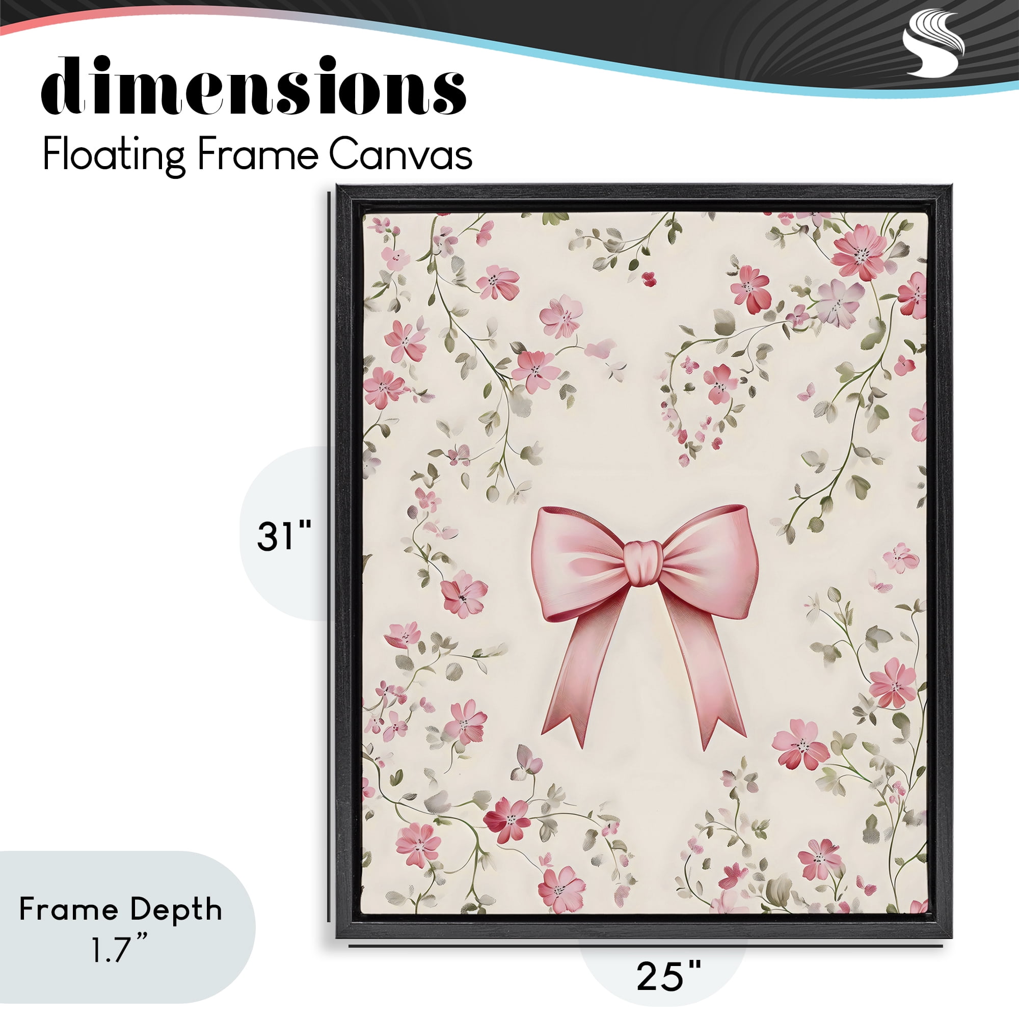 Stupell Industries Girly Ribbon Bow Black Framed Floater Canvas Wall Art, design by Arlington Prints