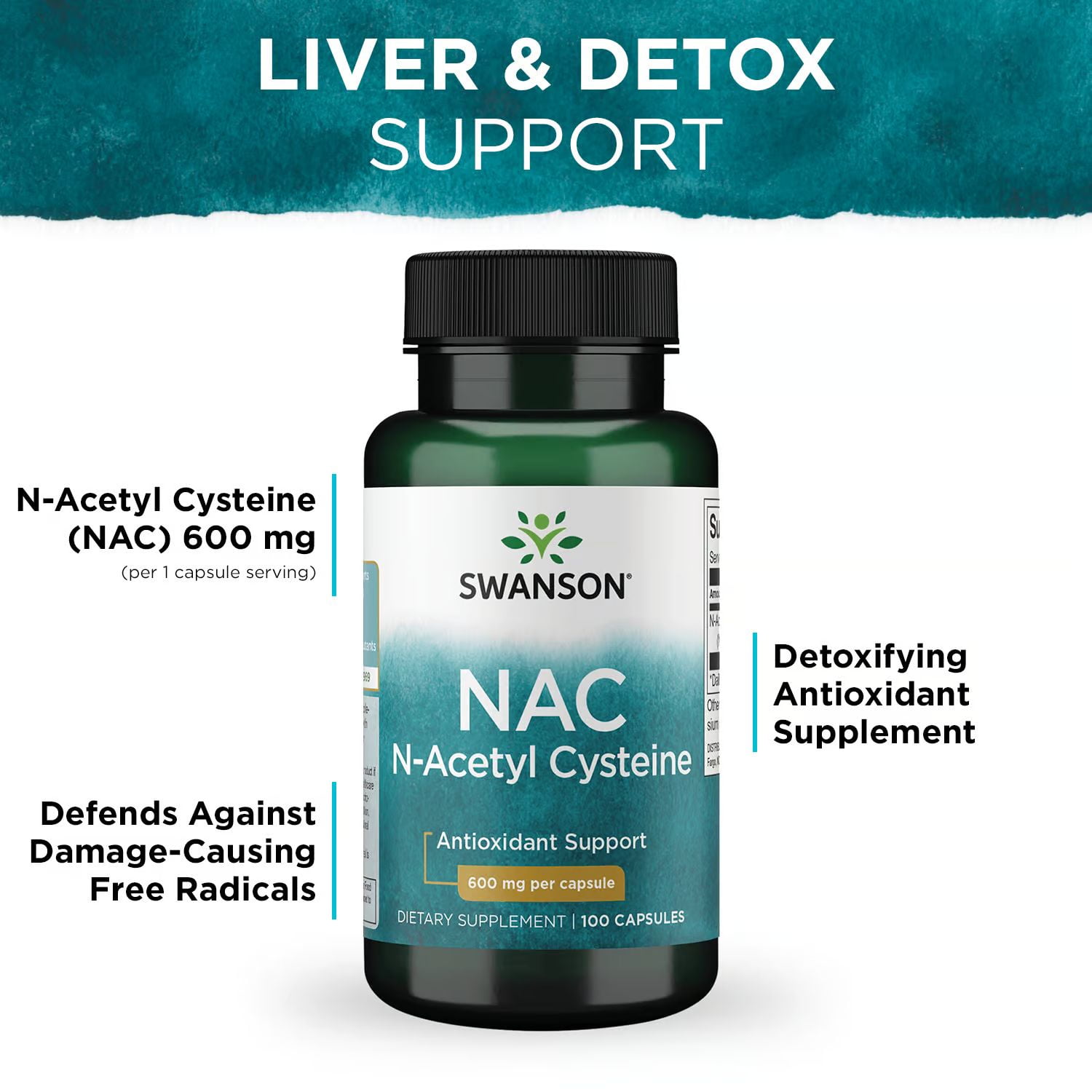 Swanson NAC N-Acetyl Cysteine Supplement, Antioxidant Support, 600 mg, 100 Capsules, 3 Pack