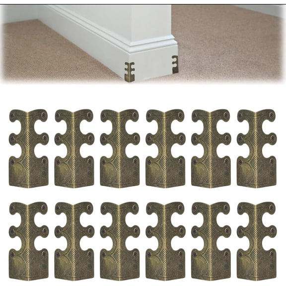 Metal Baseboard Corner Protectors, 12PCS Vintage Skiffers Skirting Decorative Protector Cover Table Corner Edge Cover Safety Bracket with Screws, Bronze