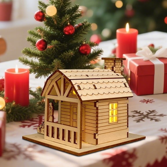 Wooden Christmas Village Light Up House, Diy Paintable Craft Kit for Tabletop Holiday Decor and Winter Centerpiece Display