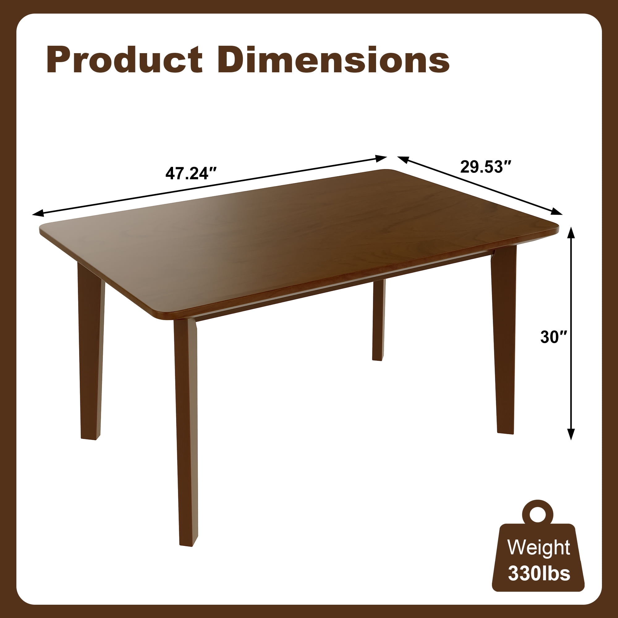 Euroco 47" Farmhouse Dining Table for 4,Wooden Rectangular Kitchen Table with Wood Frame for Dining Room,Kitchen Living Room,Walnut