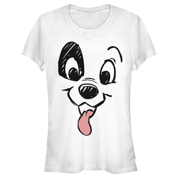 Junior's One Hundred and One Dalmatians Happy Patch With Tongue Out Graphic Tee White Medium