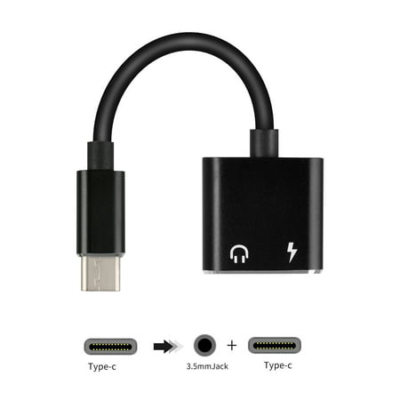 2 in 1 Type C Charger and Headphone Cable, USB C Type-C to 3.5mm Aux Audio Cord Adapter Converter Supports Audio and Charging, for Samsung Galaxy S9 S8 Plus Note 9 8, LG V30.