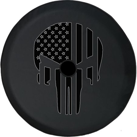 Black Tire Covers - Tire Accessories for Campers, SUVs, Trailers, Trucks, RVs and More | American Flag Patriot Skull Black 33 Inch with Backup Camera Hole