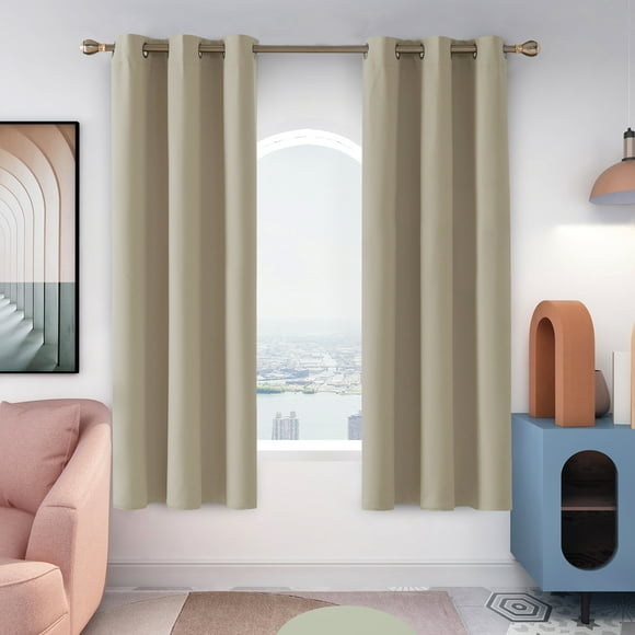 Deconovo Blackout Curtains Grommet Thermal Insulated Room Darkening Curtains for Dining Room 42x72 inch Dark Beige Pack of 2