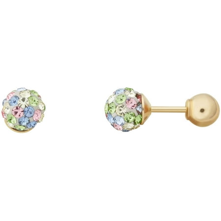 Brilliance Fine Jewelry Girls' Pastel Crystals 4.8MM Ball Earrings in 10K Yellow Gold