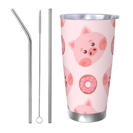 

Fuzoiu Pigs Head And Donuts Print 20oz Tumbler Stainless Steel Vacuum Insulated Car Cup Insulated Coffee Mug Travel Mug with Lid Thermal Cup for Outdoor-Straw Three-piece Set