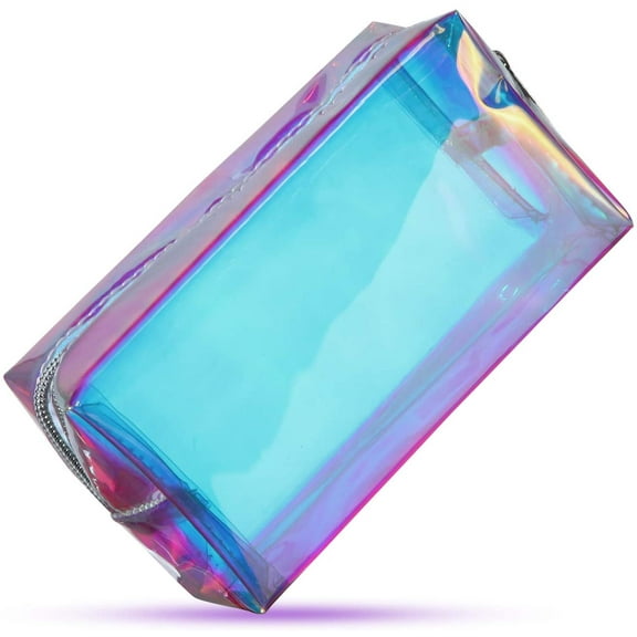1Pack Clear Iridescent Holographic Makeup Bag, Glitter Travel Cosmetic Pouches Toiletry Bag ,with Zipper Toiletry Organizer Case for Purse ,Beach ,Gift