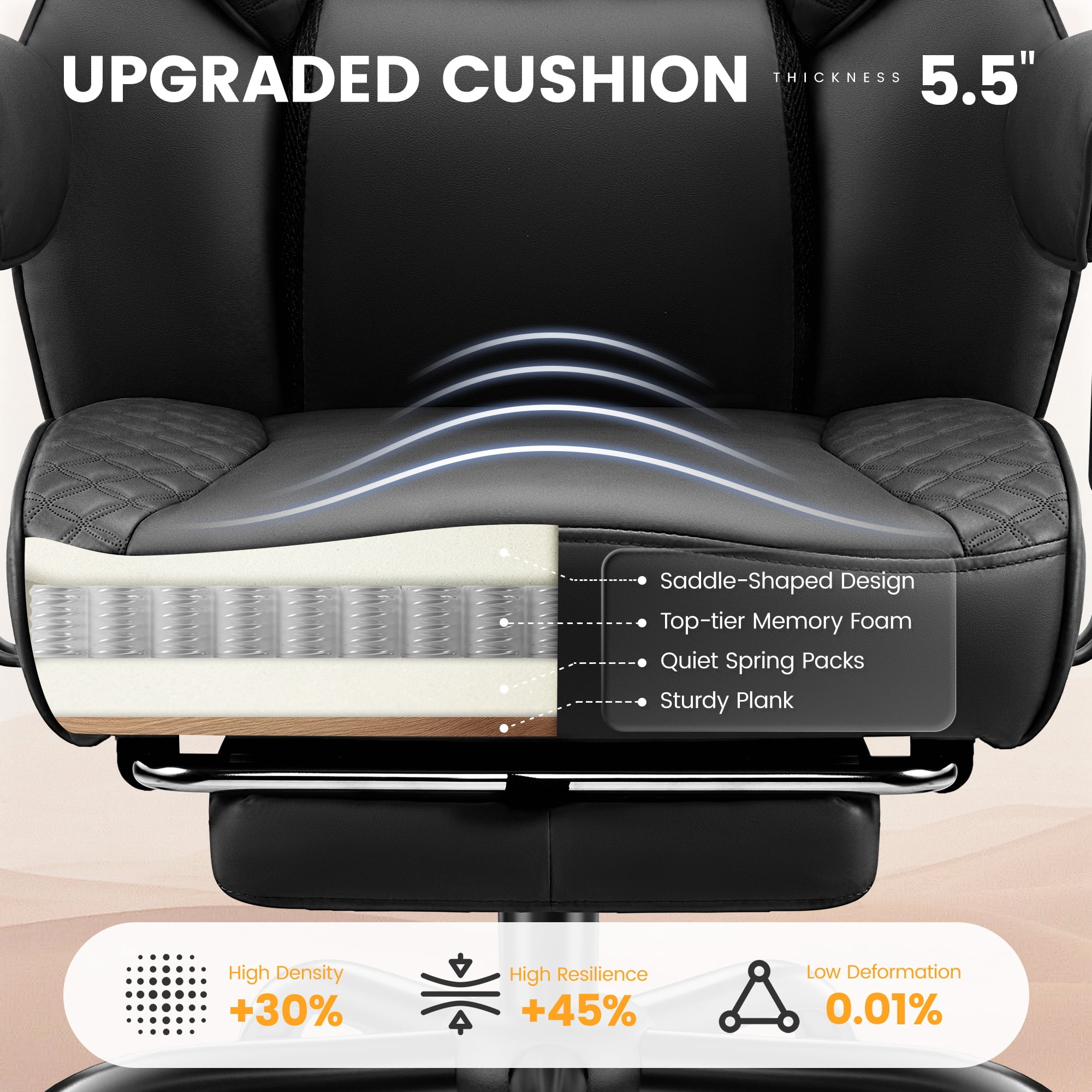 COOLHUT Big and Tall Office Chair 500lbs, Heavy Duty Ergonomic Office Desk Chair with Deluxe Embossing PU Leather with Footrest, Executive Gaming Chair with Lumbar Support, Black