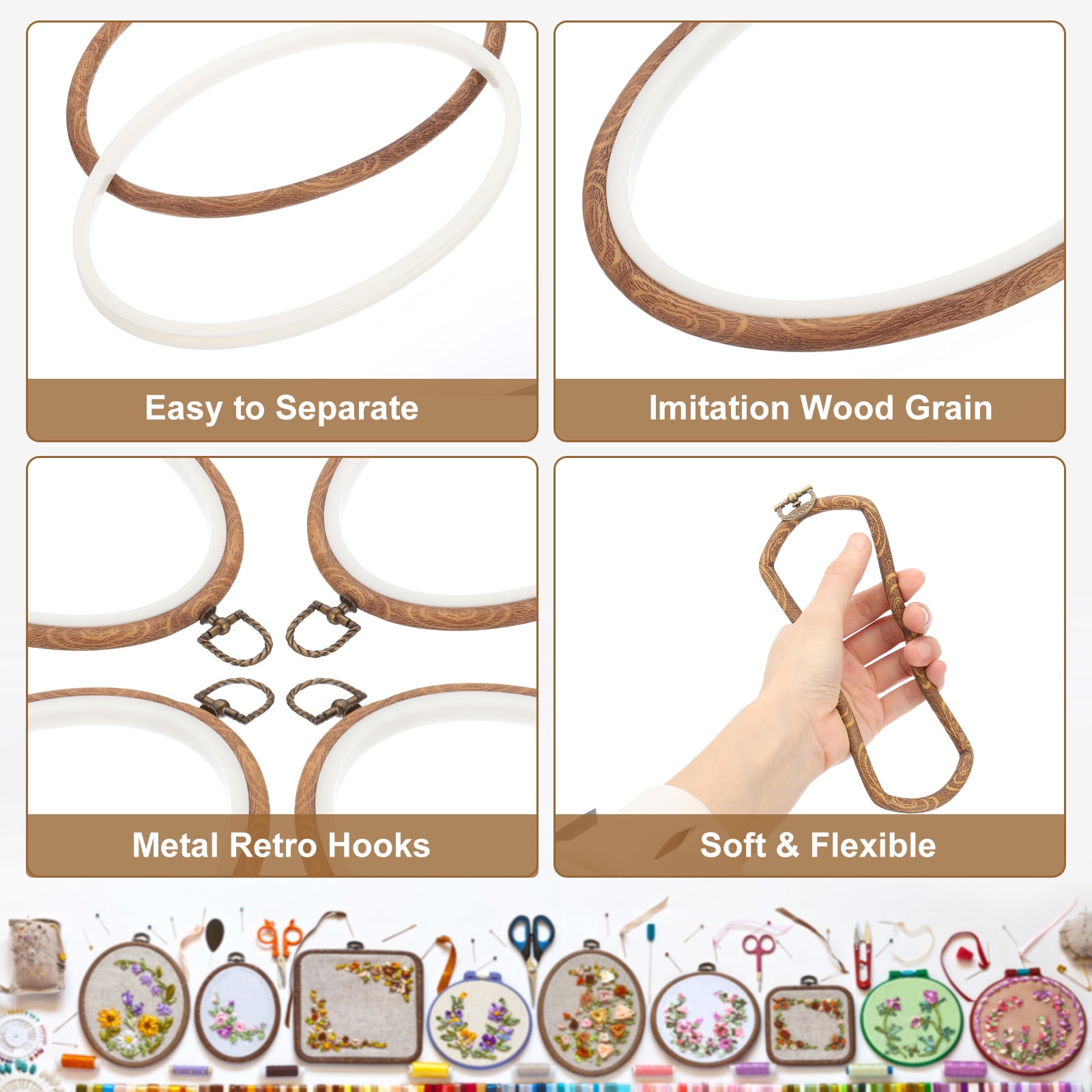 Uxcell 10 Pieces 8.4"x5.7" Embroidery Hoops Frame Imitated Wood Oval Cross Stitch Hoop Ring for Embroidery Art Craft Handy Sewing Decoration
