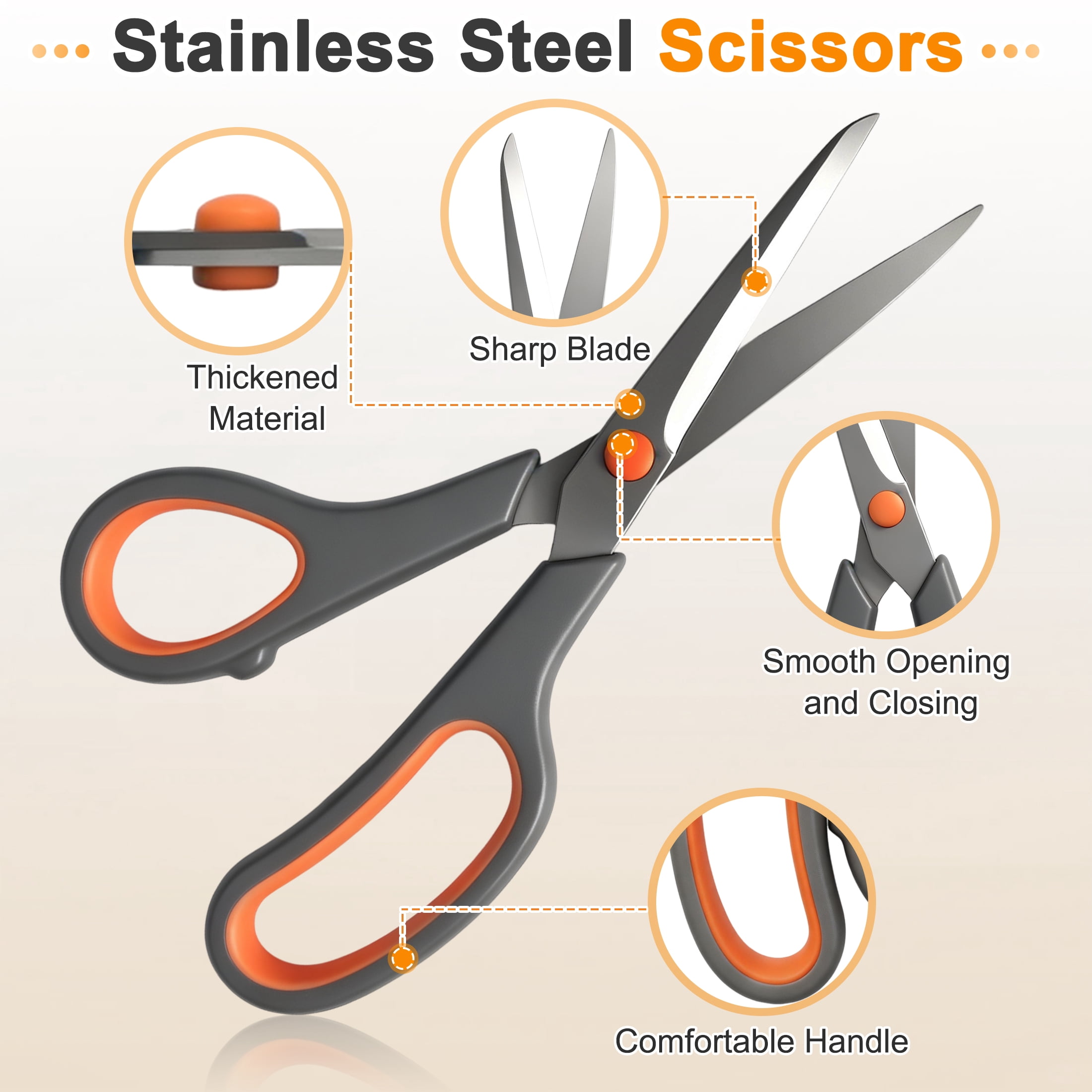 3 Pack Multipurpose Scissors, Multipurpose Stainless Steel Sharp Student&Office Scissor, Craft Scissors, Comfort‑Grip Hand Scissors for Office, School, Sewing, Home Use and Flower Trimming