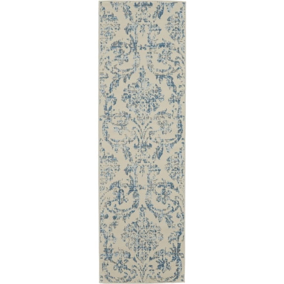 HomeRoots 7' Cream Damask Power Loom Runner Rug