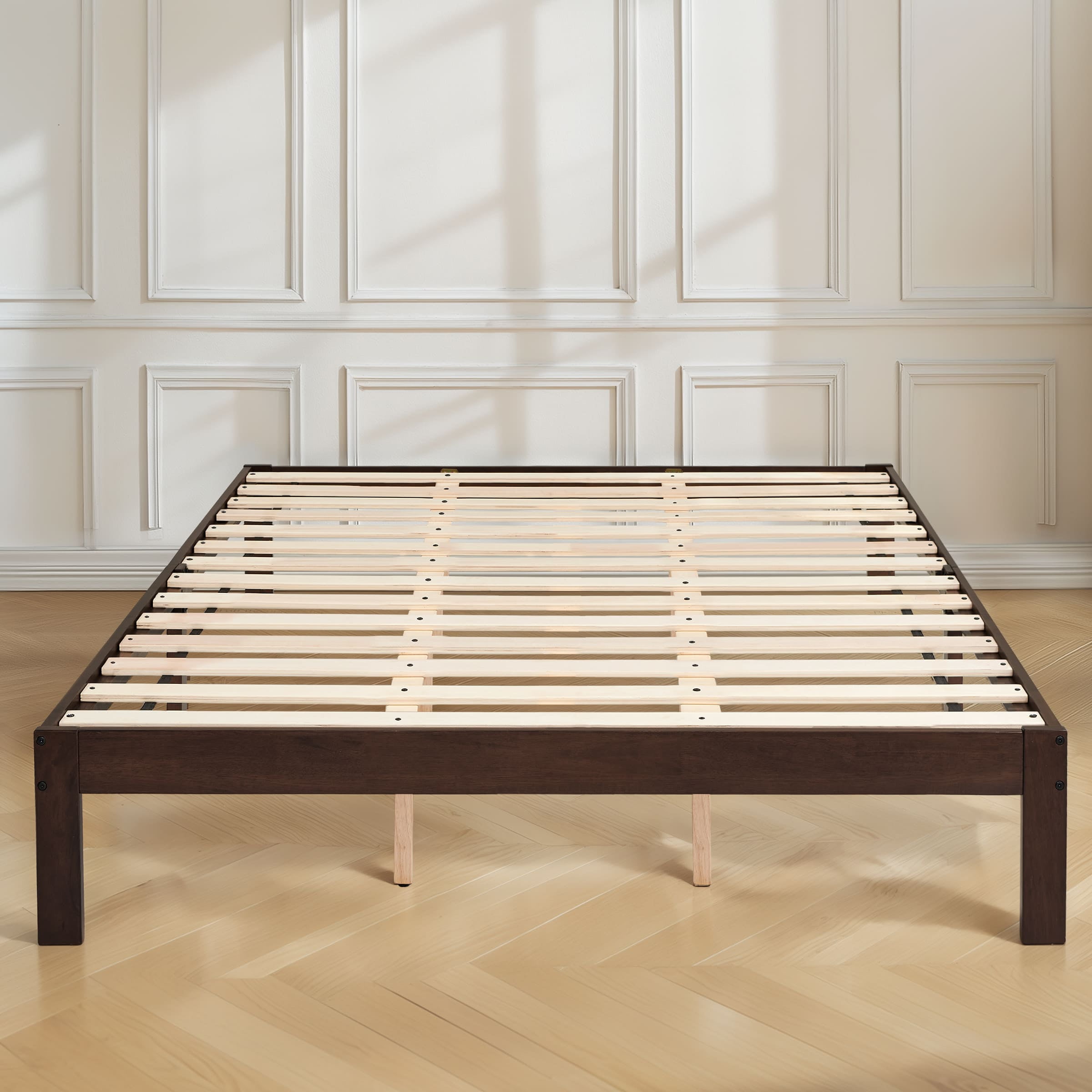 Subrtex 12" Solid Wood Platform Bed Frame with Wooden Slats, Walnut, King