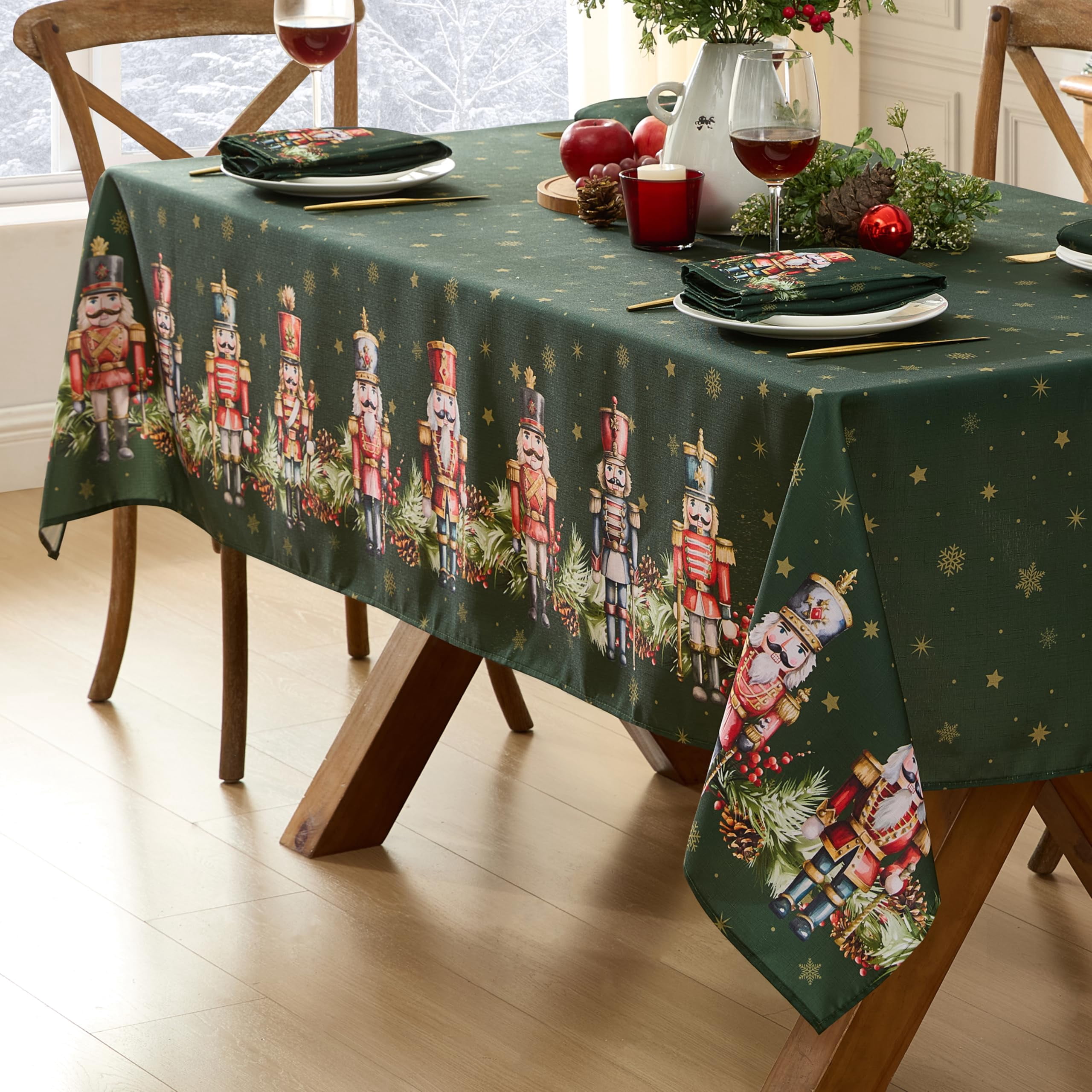 Christmas Nutcracker Hunter Green Border Fabric 52 x 52 inch Square Fabric Dinner Tablecloth