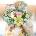 thumbnail image 3 of Floral Crown Bridal Headpiece Flower Headband with Ribbon, Children Knitting Headband Hair Wreath Garland Headbands for Party Events Festival Green, 3 of 7