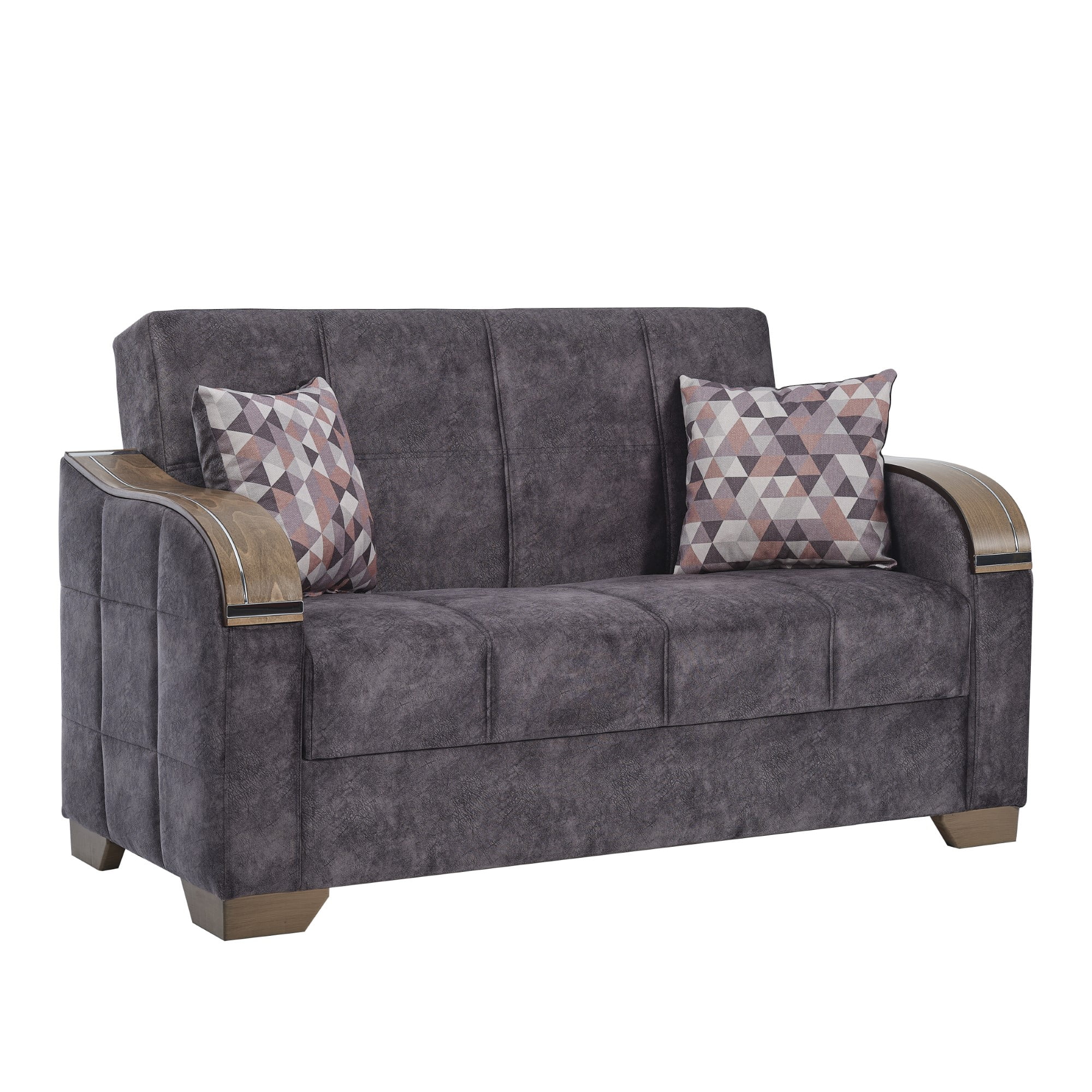Ottomanson 65" Convertible Loveseat Sleeper with Storage, Modern Suede Sofa for Small Spaces, Brown