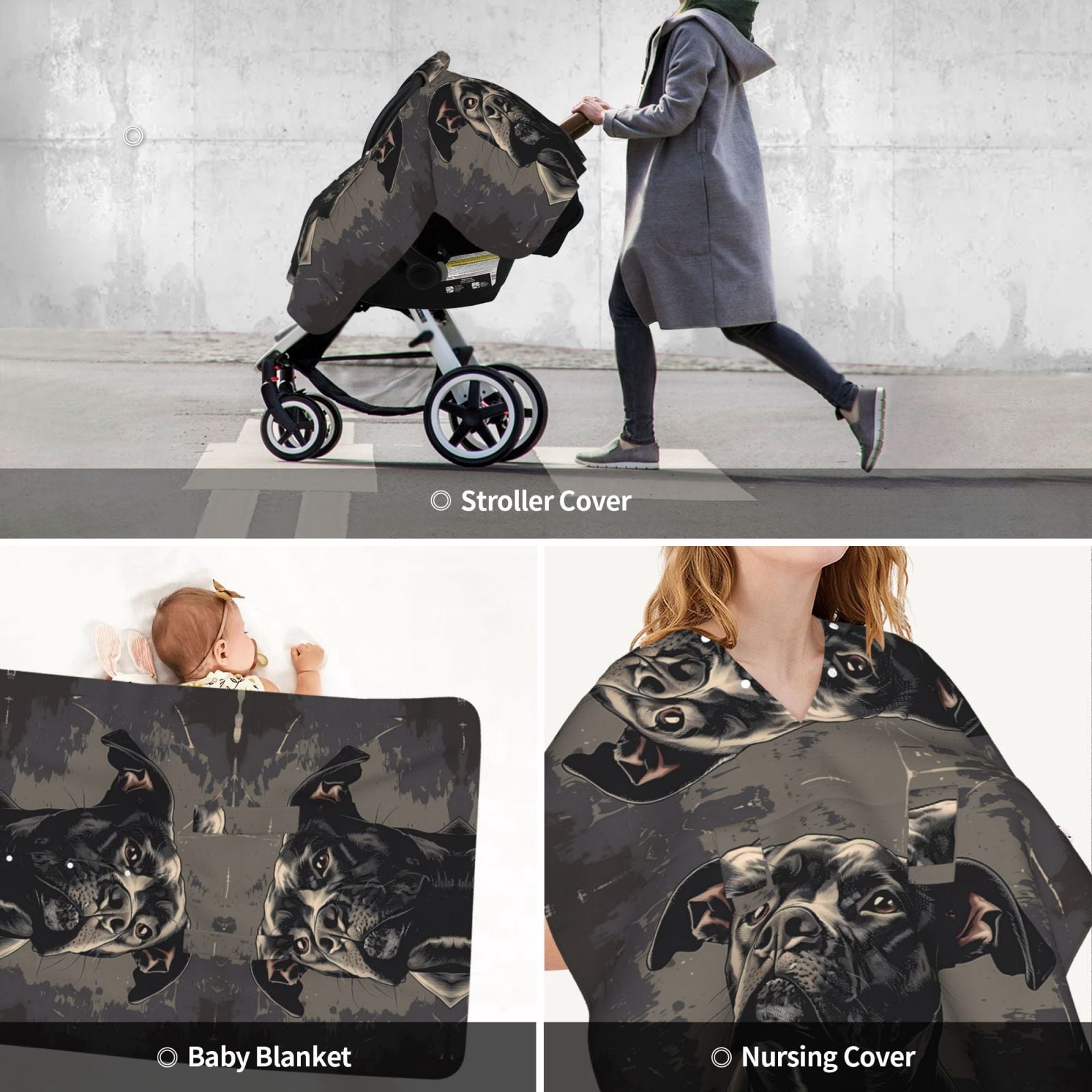 Car Seat Cover Baby - Vintage Dog Illustration Breathable Infant Car Seat Cover for Baby Carseat, Lightweight Comfort Baby Essentials Must Haves Newborn Stuff for Girl Boy