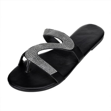 

Women s Sandals Crystal Roman Flat Slippers Casual Beach Indoor&Outdoor Shoes Soft Sole Slippers for Women Open Toe House Slippers for Women Size 11 Womens Slippers Wide Width Womens Clog Slippers