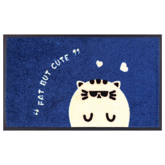 Alfombra de entrada REGALWOVEN para puerta principal, alfombra de goma natural, alfombra con patrón de dibujos animados linda en azul 18" x 30"