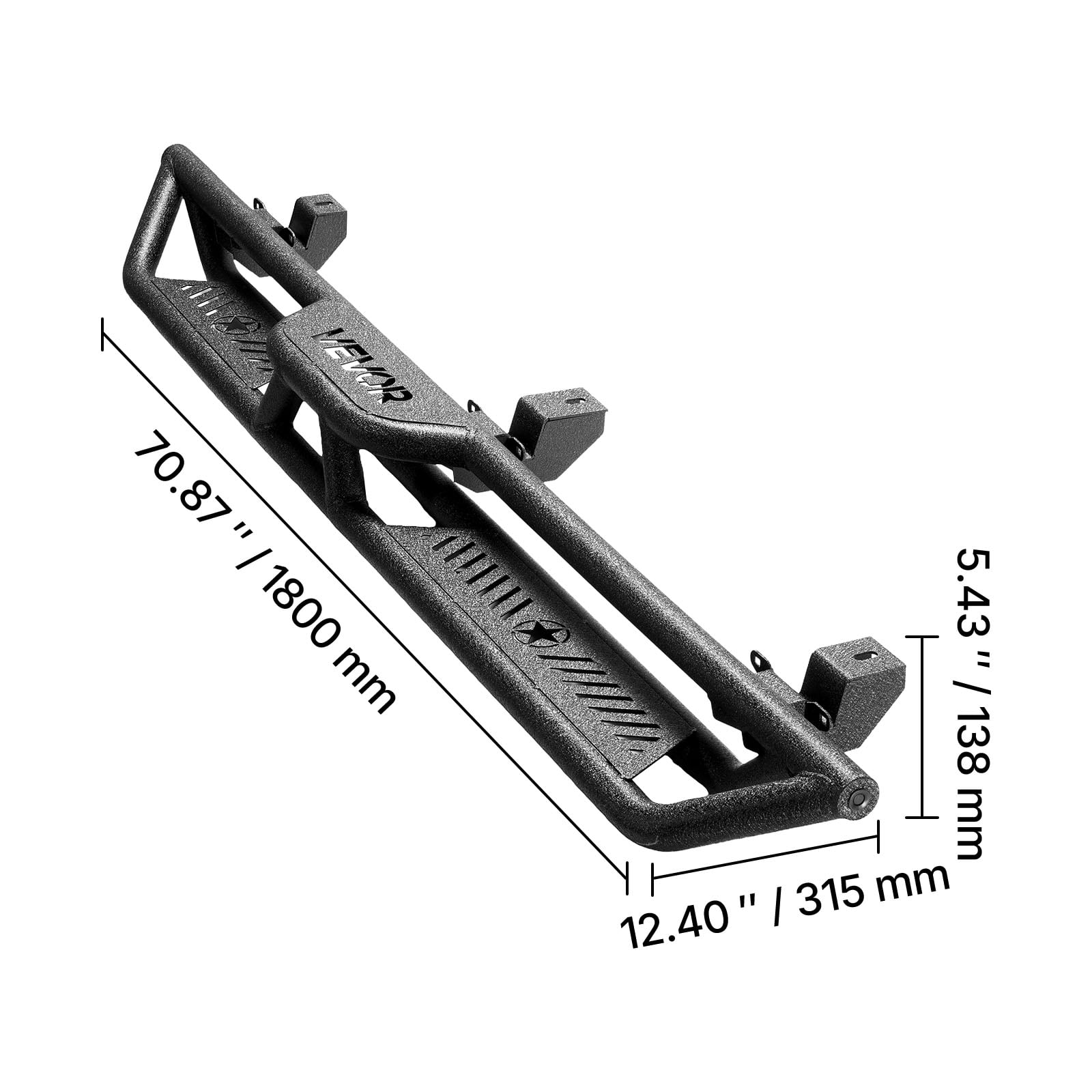 VEVOR Running Boards, 6 Inches Side Steps Compatible with 2018-2025 Jeep Wrangler JL 4 Door, Black Carbon Steel Nerf Bars, 550 lbs Load Capacity, Wide Non-Slip Hollow Surface with Rustproof Coating