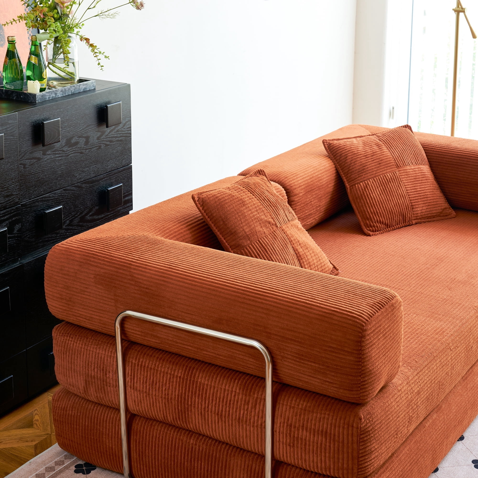 YINIX 62.9" Sleeper Sofa with Two Pillows, Comfy Modular Convertable Sofa Couch for Living Room, Small Spaces, Orange
