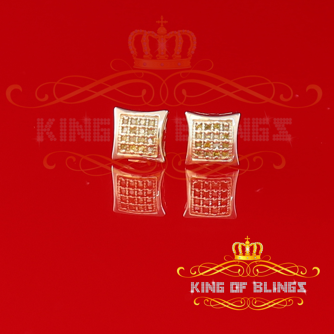 King of Bling's 0.10ct Yellow Diamond Stud Earrings For Women Yellow 925 Sterling Silver For Men