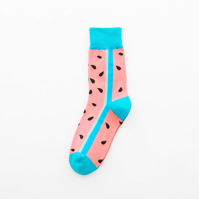 Unisex Socks Fruit Pattern Mid Tube Cotton Socks Fun Coloured Cuddly SocksRed Watermelon
