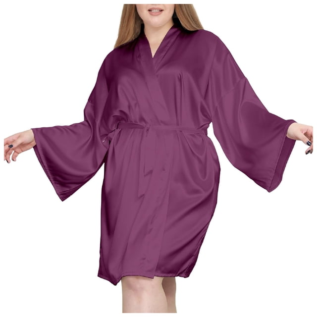 Women's Plus Size Satin Robes Plus Size Silky Kimonos Robes Sleepwear Short