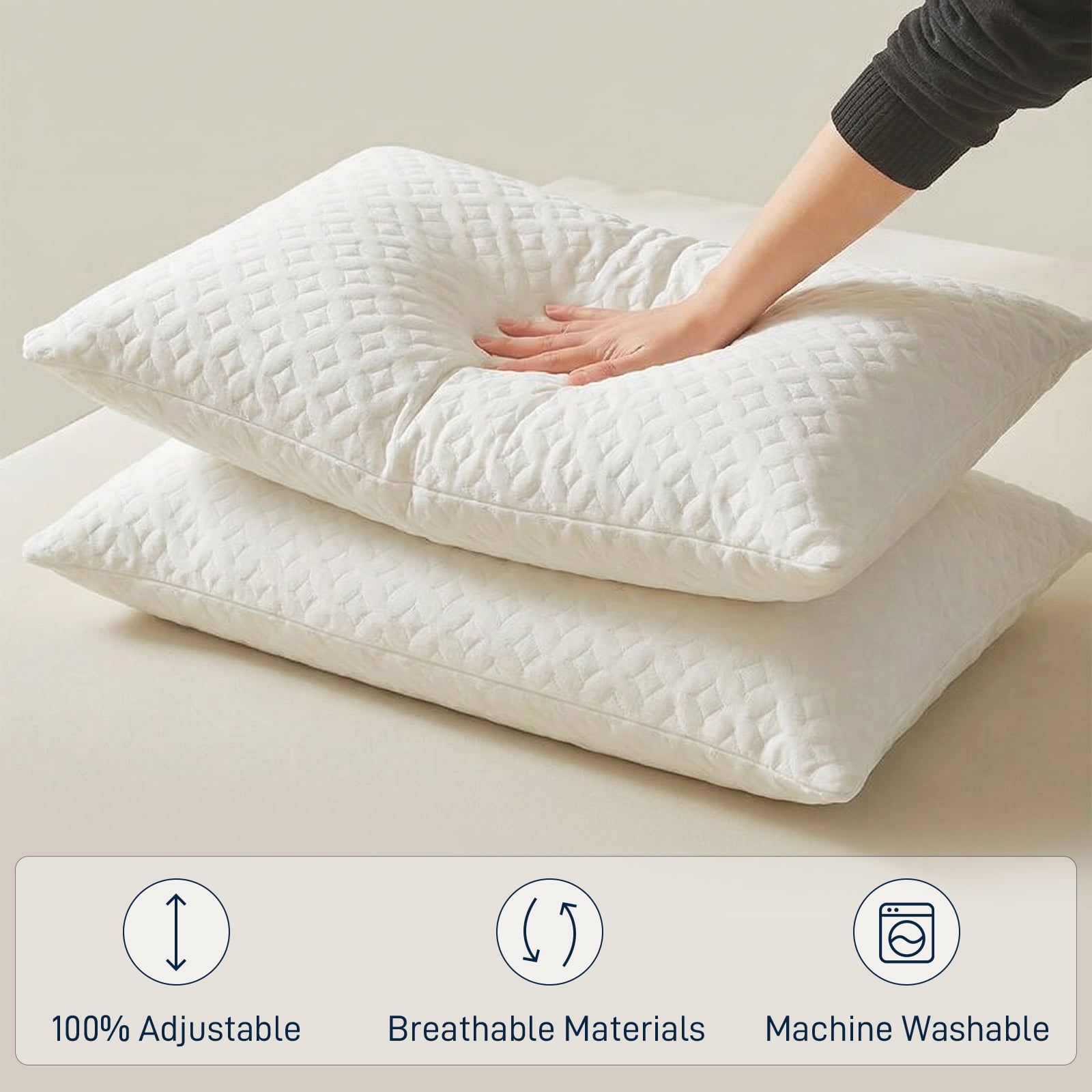 Bed Pillows Cross Cut Memory Foam For Sleeping,Queen Size Bedding Pillow(White), Original Pillow for Sleeping，Adjustable Density for Back, Stomach and Side Sleeper