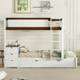 thumbnail image 2 of Aukfa Twin Over Twin Bunk Bed with Trundle and USB Charging Station, Wood Bed Frame with Build-in Desk&Storage Drawers for Kids Bedroom, White/Walnut, 2 of 8