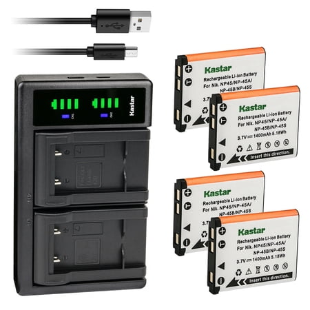 Kastar 4-Pack Battery and LTD2 USB Charger Compatible with Minolta NP-45 Battery Minolta MN5Z 20MP 5X MN12Z 20MP 12X MN22Z 20MP 22X MN30WP 21 MP / 1080P HD Waterproof Digital Camera