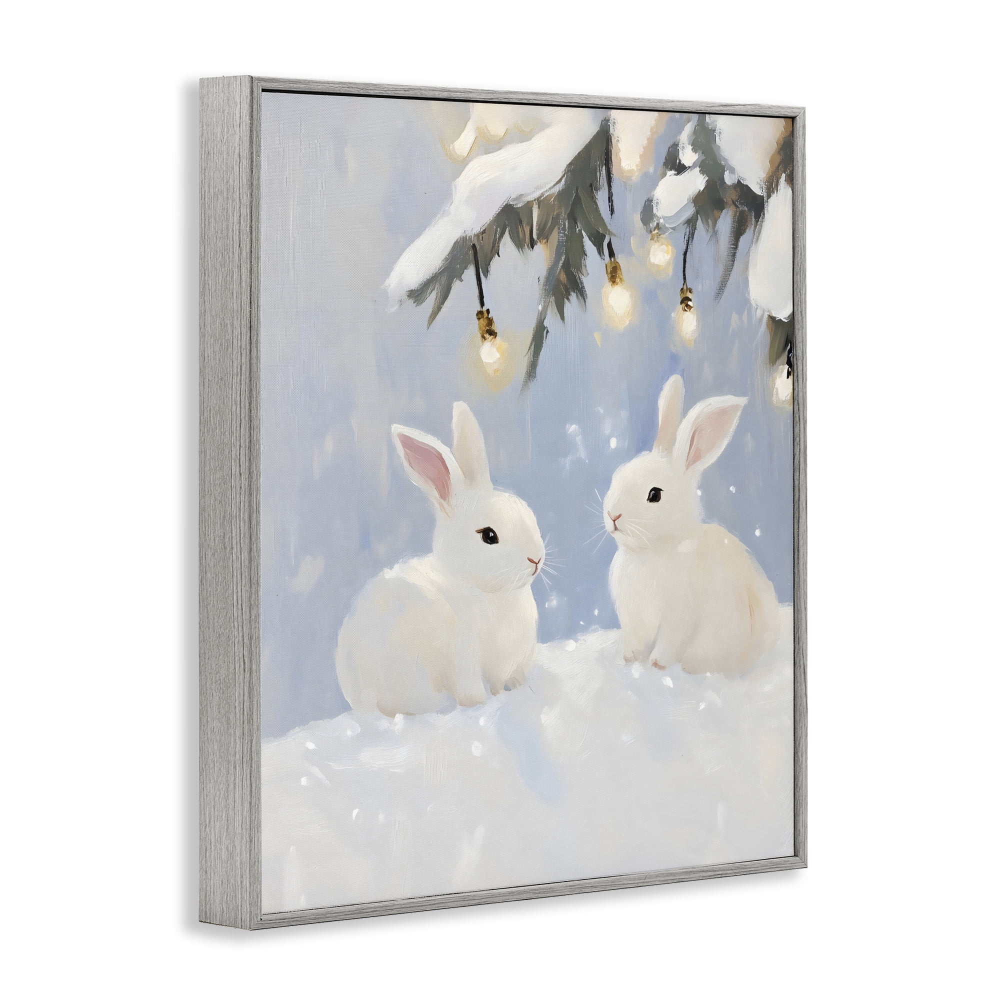 Stupell Industries Winter Bunnies Under Twinkling Lights Gray Framed Giclee Art, design by The Prints Vibe