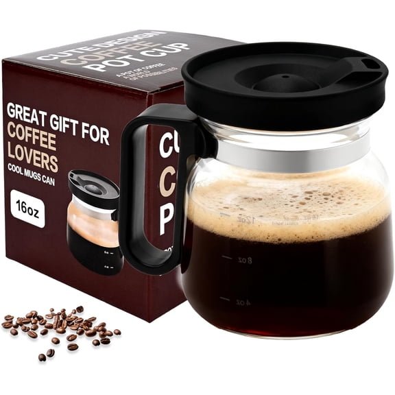 16 Oz Glass Coffee Pot Mug with Lid,Novelty Coffee Pot Cup | the Perfect Unique Gift for Coffee Lovers, Coworkers & Dad,for Hot Teas,Hot Chocolate Etc(1pc)