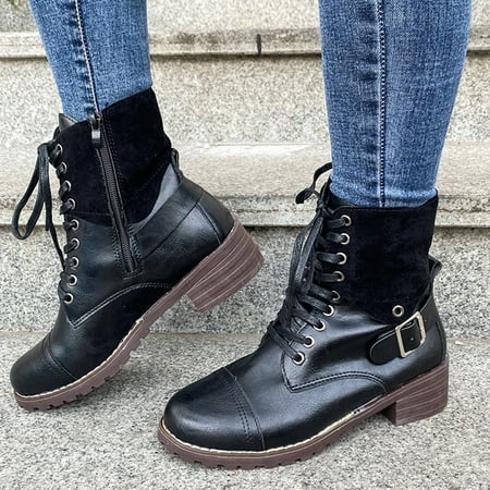 

mishuowoti ankle boots for women 2023 womens ladies squared heel vintage british style round toe zip up boots shoes