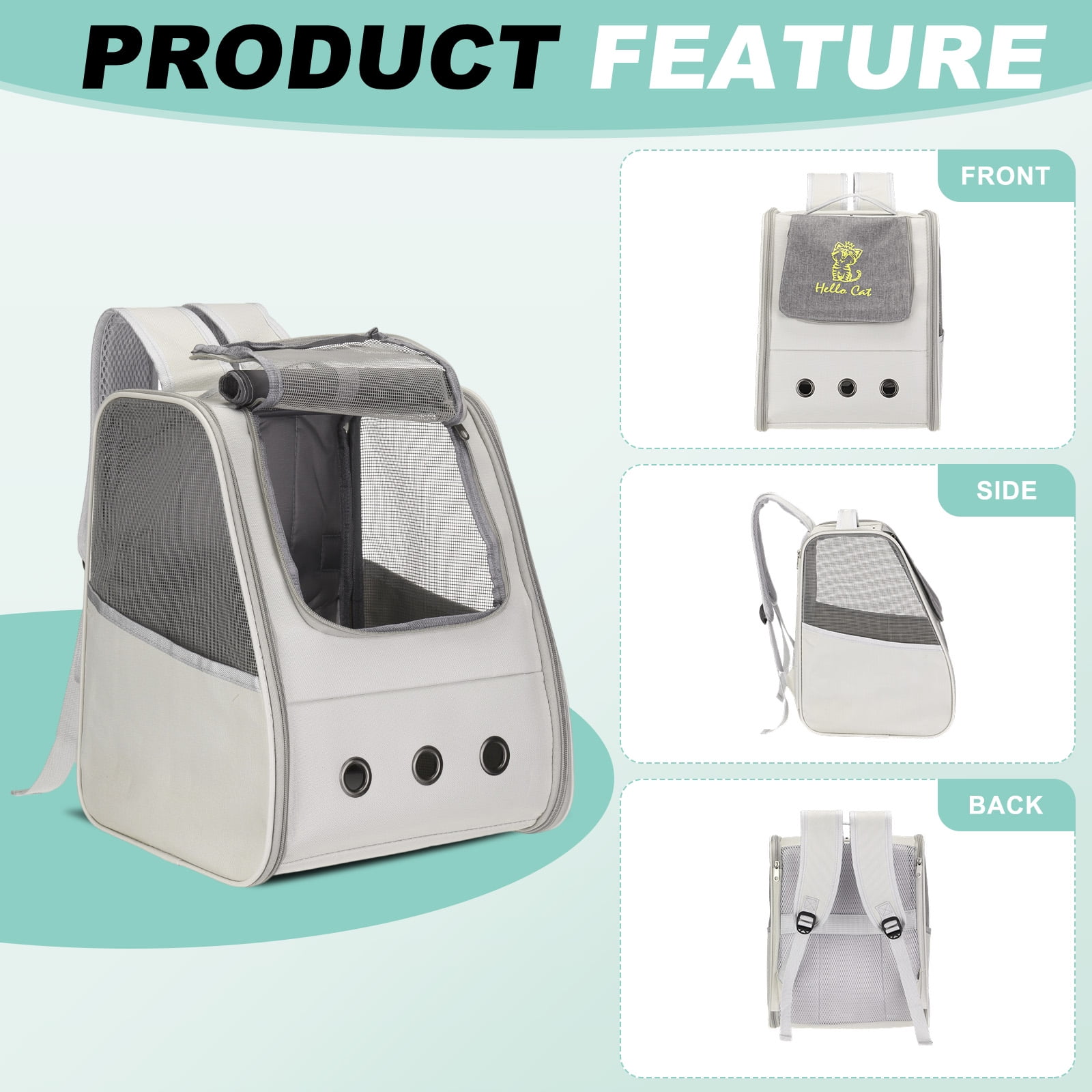 Uxcell Cat Backpack Carrier, Portable and Ventilated, Oxford Cloth for Cats or Small Dogs (Gray, 12.6"x11"x15")