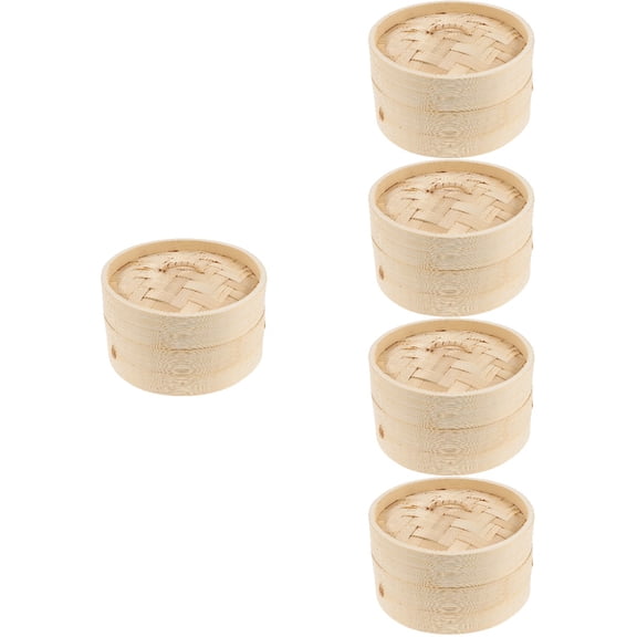 5 Sets  of Bamboo Food Steamer Covered Bamboo Dumpling Steamer Basket Reusable Bamboo Steamer