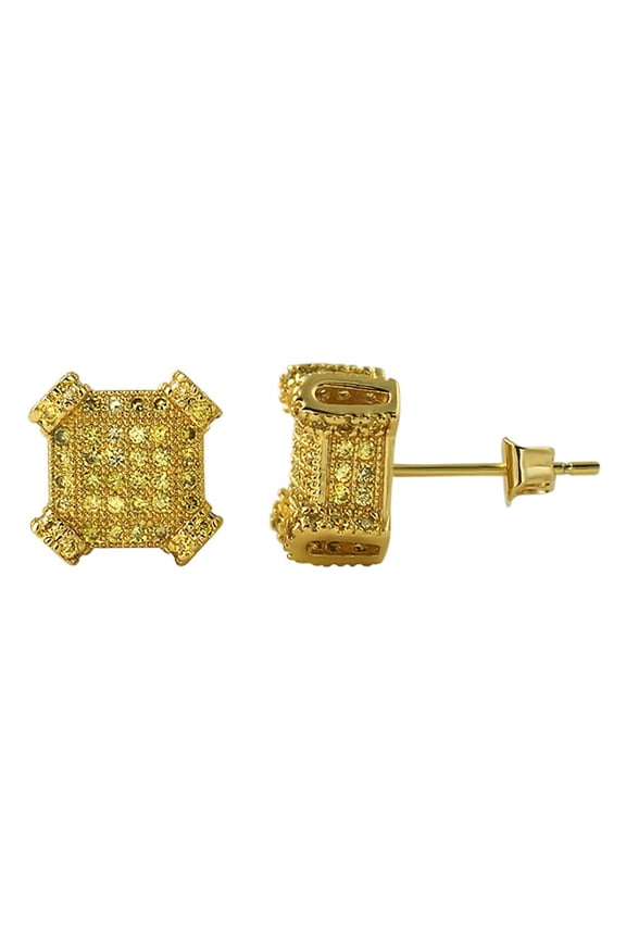 3D Edgy Box Lemonade CZ Bling Bling Earrings