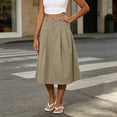 thumbnail image 4 of WQNVRNR Womens Max Skirt- Casual Zip Button Pleated Elastic Waist Summer A-Line Long Skirts Khaki Size L, 4 of 7
