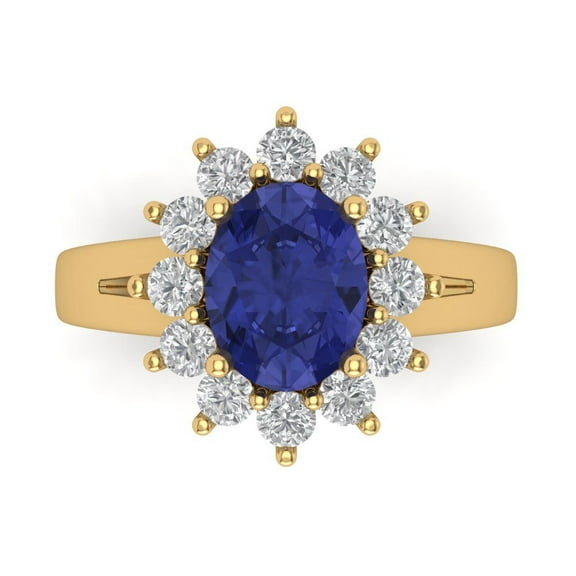 2.72 ct Oval Cut Simulated Tanzanite Halo Engagement Ring for Women in 14K Yellow Gold