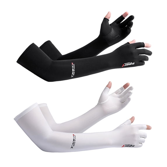 2 pairs of summer sunscreen breathable ice silk extended two-finger glove arm sleeves