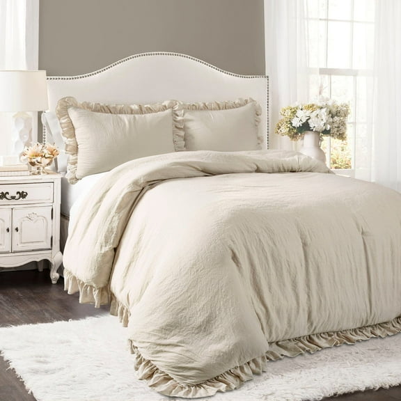 "Lush Decor Reyna Textured Ruffle Detail Comforter, King, Wheat, 3-Pc Set"