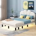 thumbnail image 5 of Kacho Full Size Upholstery Platform Bed with PU Leather Headboard and Support Legs, Underbed LED Light, Cute Platform Bed for Easy to Assemble, Beige, 5 of 6